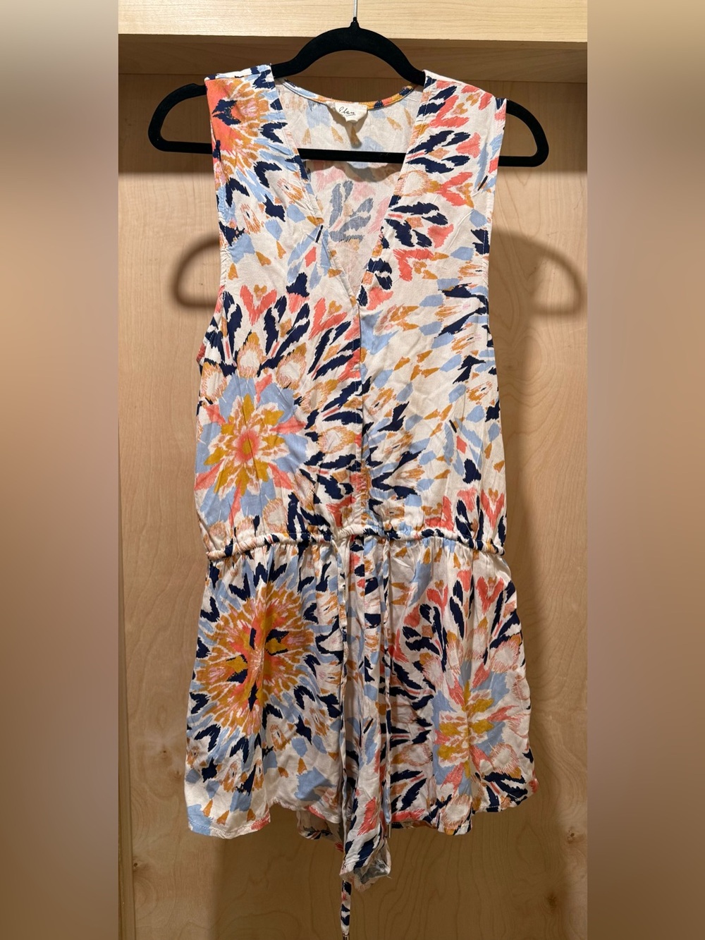 Elan Cream Floral Print Romper with Navy and Coral Accents Size Large